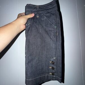 Women Converse Dark Gray Denim Midi Skirt with Button Accents